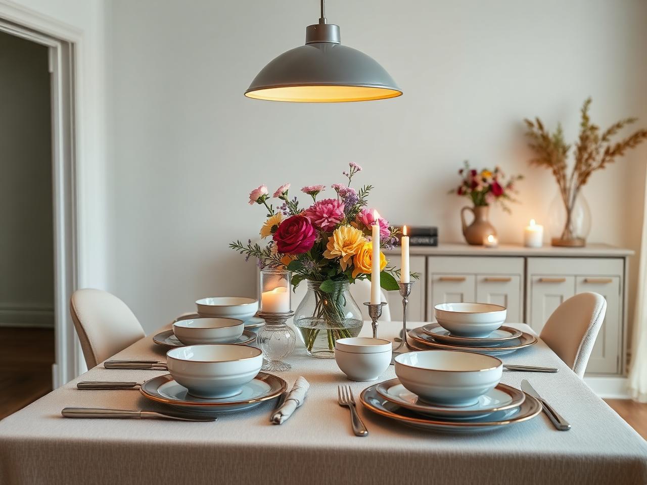 Set dining table with flowers